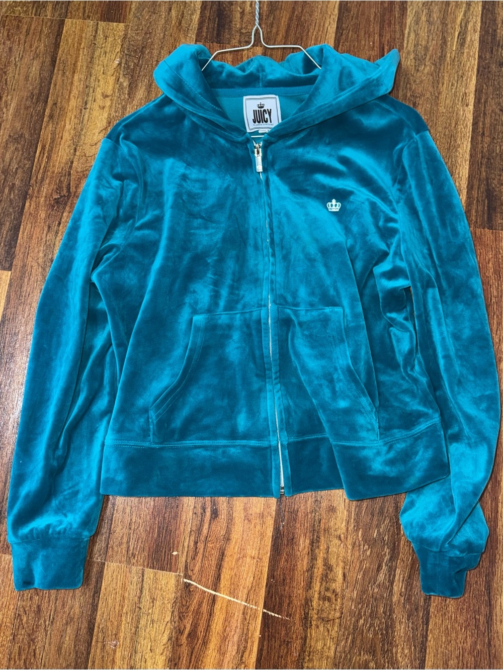 Juicy Couture Teal Velour Zip Bomber Hoodie